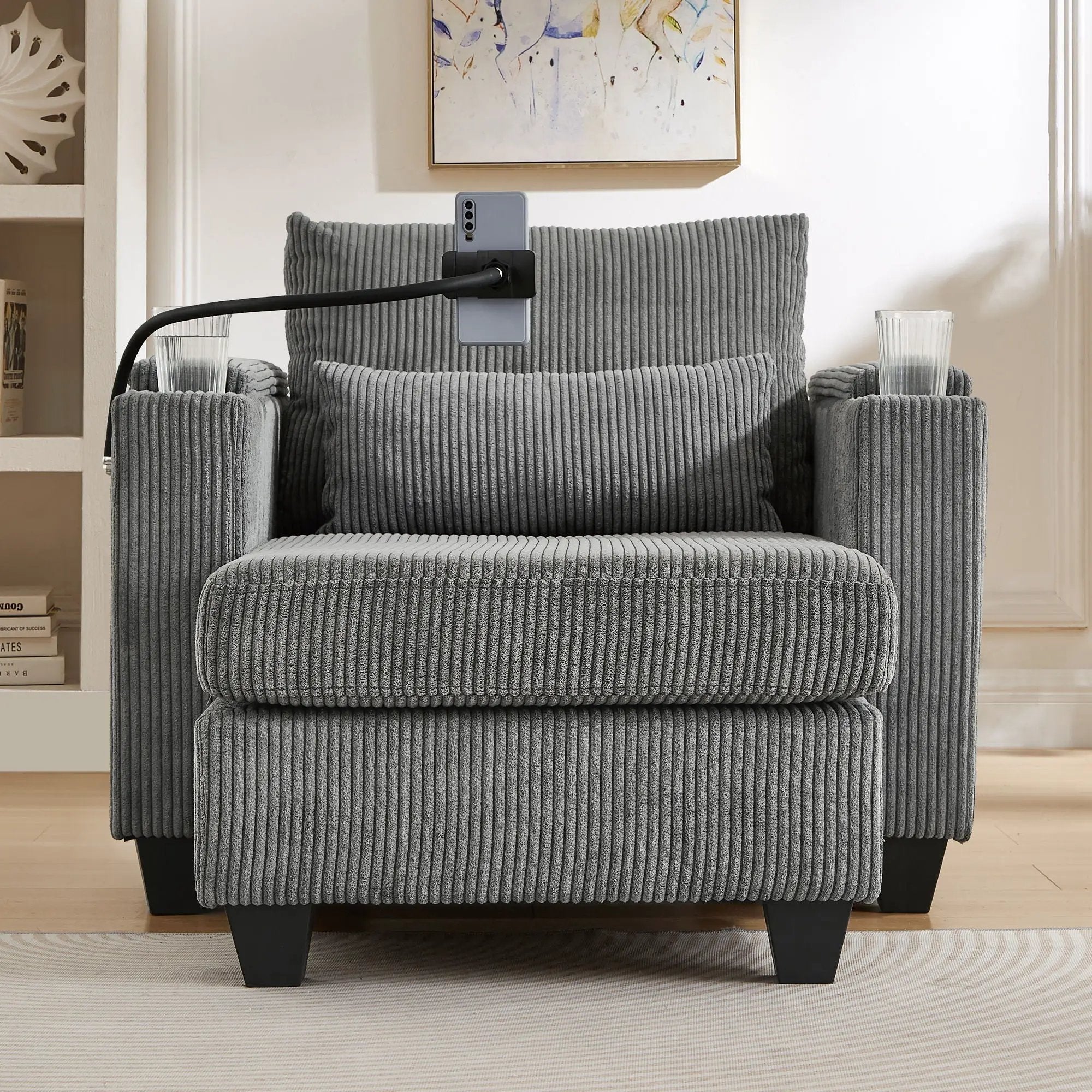 Convertible Chaise Lounge Sofa Chair With USB Ports, Cup Holders, Phone Holder And Storage by HouseOfZazla