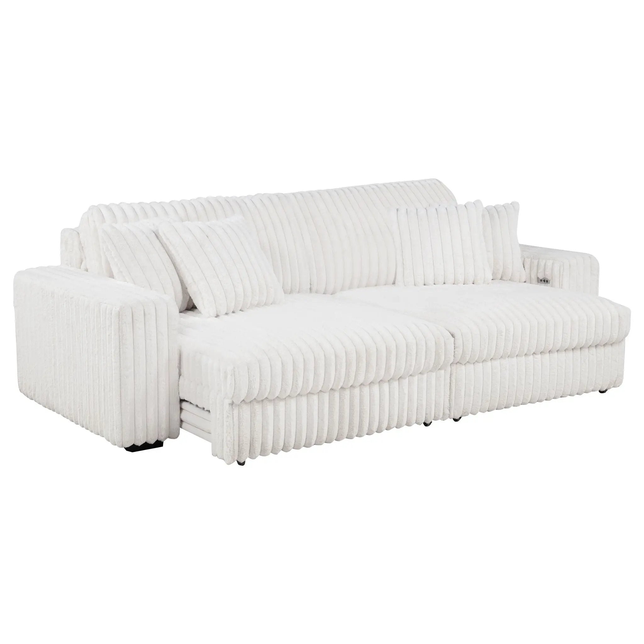 Jacana Corduroy Upholstered Dual Power Chaise Sofa Ivory by Unique Piece Furniture