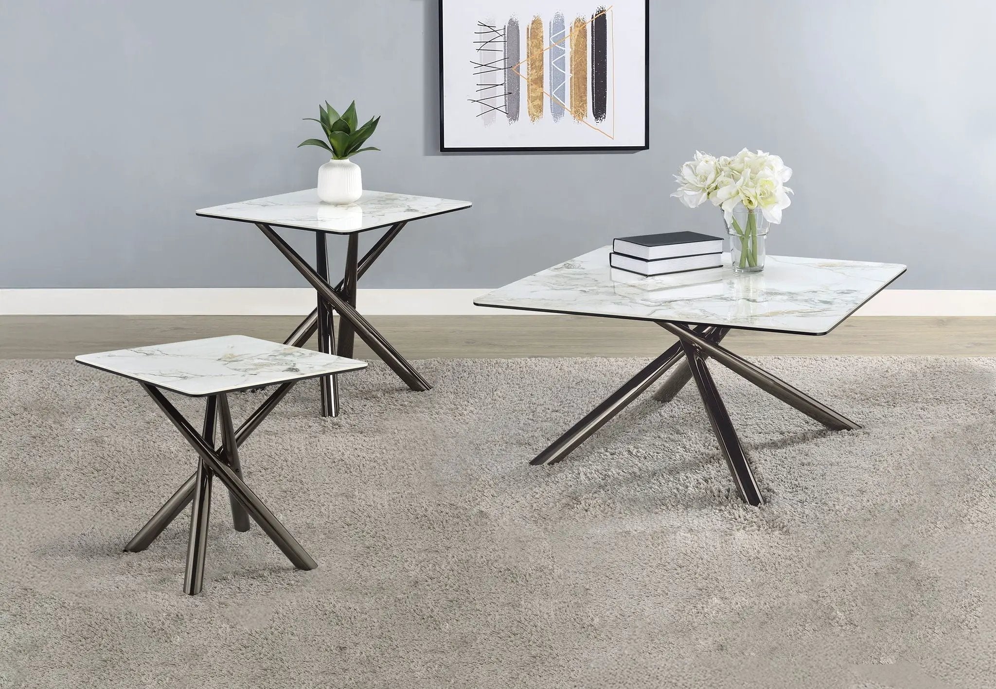 Carvell 3-piece Square Coffee and End Table Set Mirage White by Unique Piece Furniture