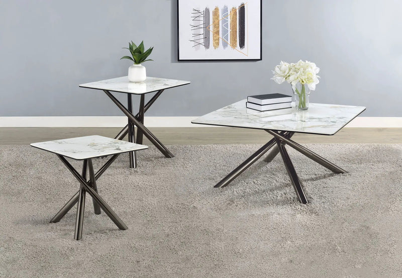 Carvell 3-piece Square Coffee and End Table Set Mirage White by Unique Piece Furniture