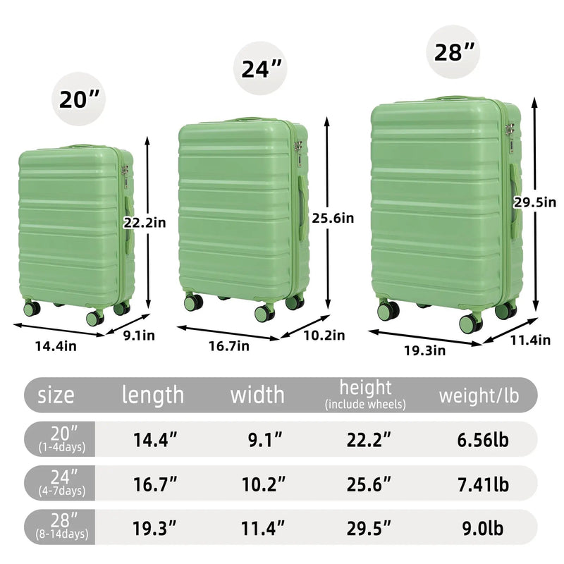 HIFINE Tourist 3-Piece Spinner Wheel Luggage Set in Green by HouseOfZazla