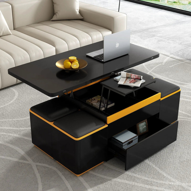Lift Top Coffee Table With 4 Storage Stools by Unique Piece Furniture