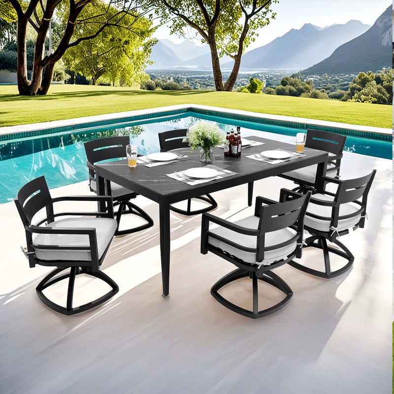 Modern Outdoor Patio Dining Set With Table And Chairs With Sunbrella Cushions by HouseOfZazla