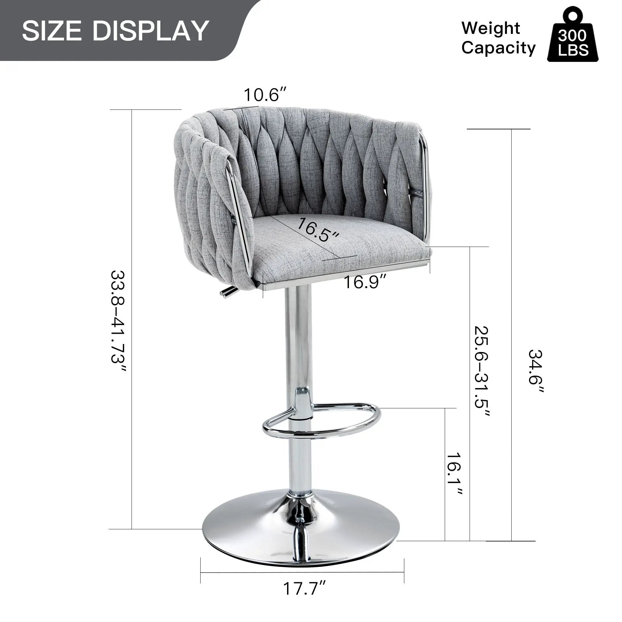 360 Degree Swivel Bar Stools Adjustable Counter Height Bar Chairs With Woven Back & Footrest, Silver Chromed Bar Stools For Kitchen Island (Set of 2) - Gray by HouseOfZazla