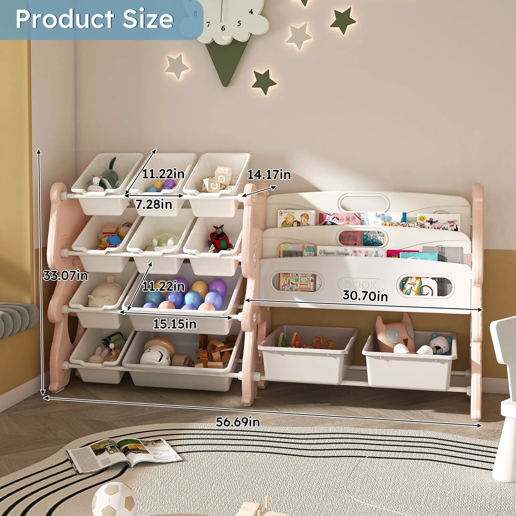 Kids Toy Storage Organizer With 2 Tier Bookshelf, Toy Storage With 12 Bins by HouseOfZazla