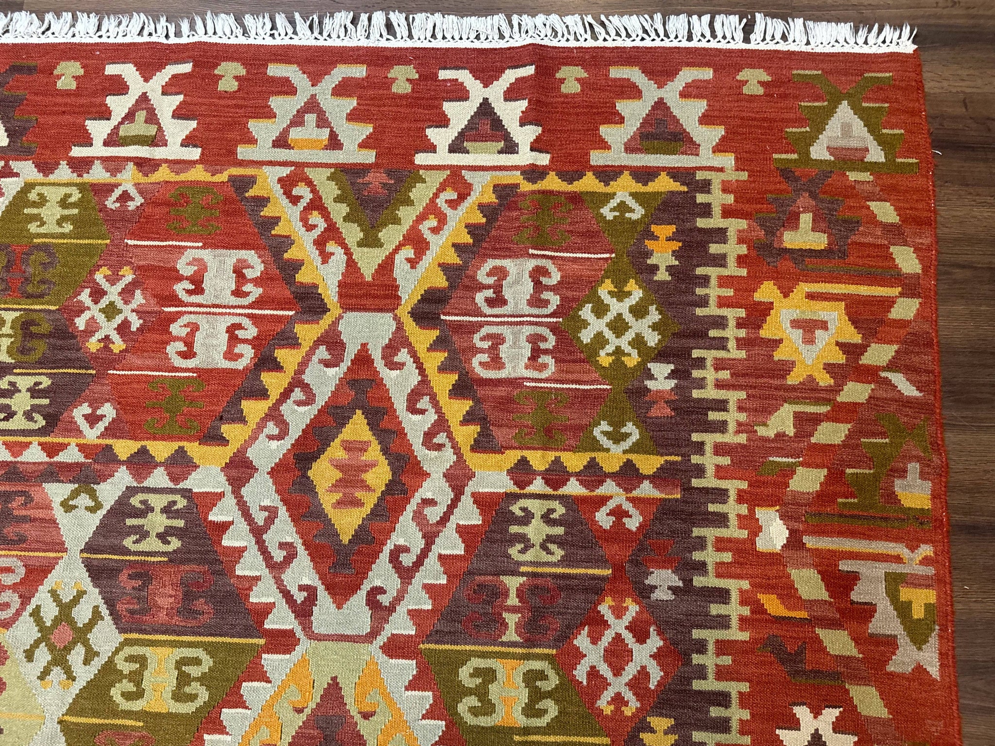 Turkish Kilim Rug 8x10, Geometric Design, Large Kilim Carpet by Jewel Rugs