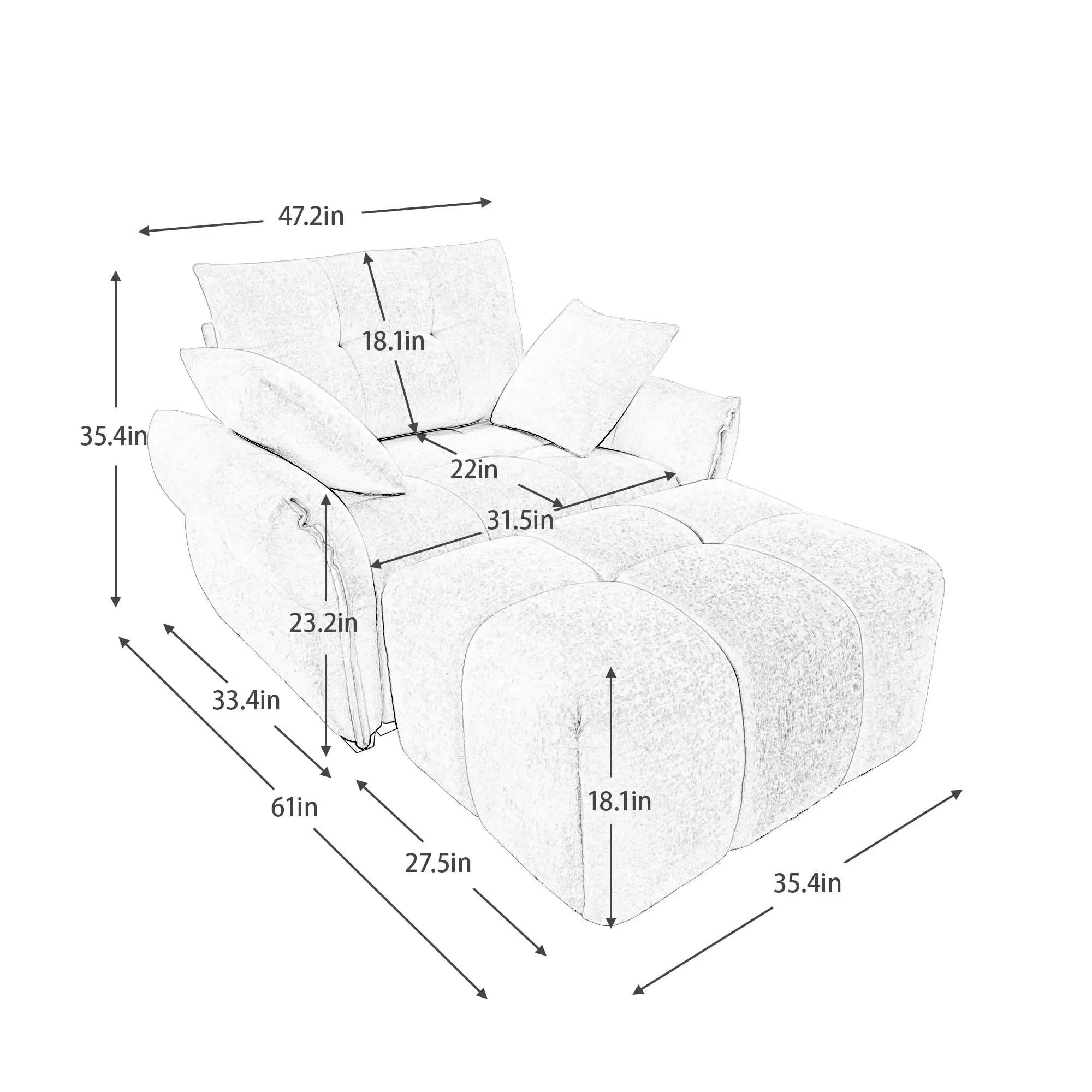 Ergonomic Single Seater Sofa With Ottoman, High Resilience Support Cushions by Unique Piece Furniture