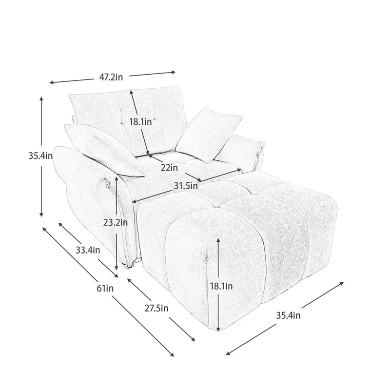 Ergonomic Single Seater Sofa With Ottoman, High Resilience Support Cushions by Unique Piece Furniture