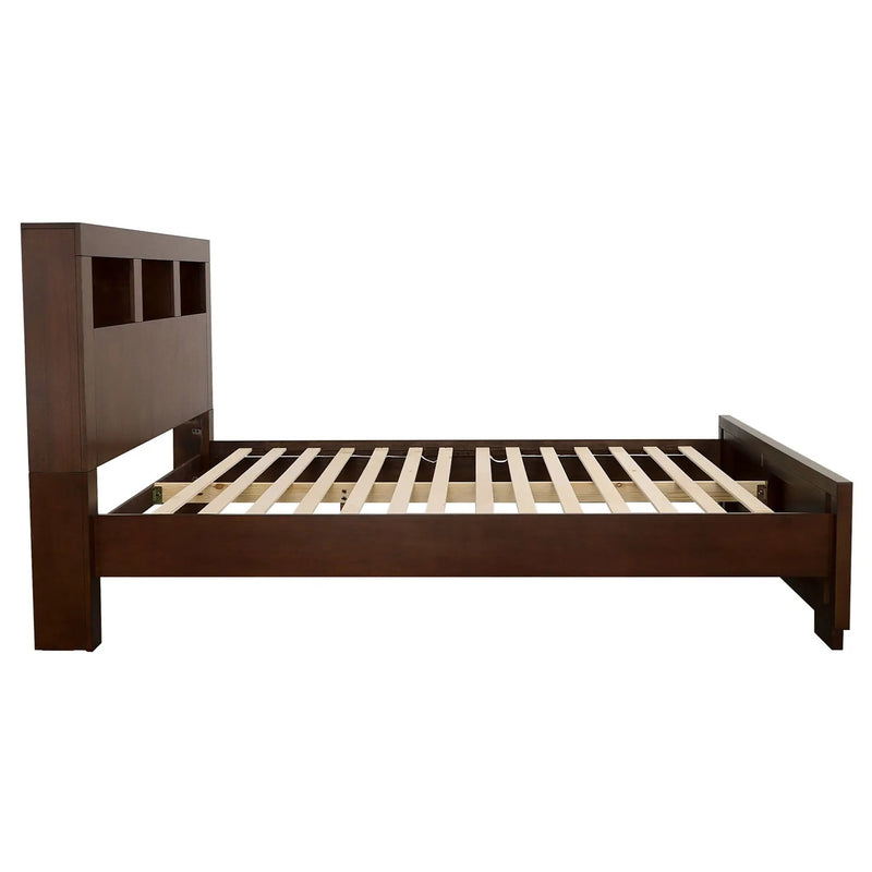 Jessica Wood Queen LED Storage Bookcase Bed Cappuccino by Unique Piece Furniture