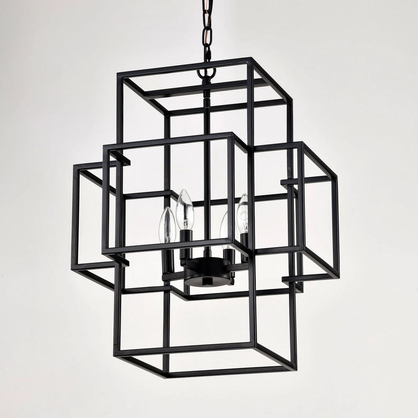 4 Light Metal Lantern Tiered Pendant Hanging Light Fixtures, Industrial Farmhouse Adjustable Height Chandeliers For Dining Room Hallway Foyer Entryway (E12 Bulbs Not Included) by HouseOfZazla