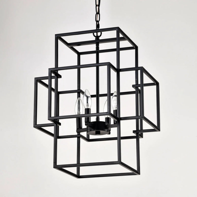 4 Light Metal Lantern Tiered Pendant Hanging Light Fixtures, Industrial Farmhouse Adjustable Height Chandeliers For Dining Room Hallway Foyer Entryway (E12 Bulbs Not Included) by HouseOfZazla