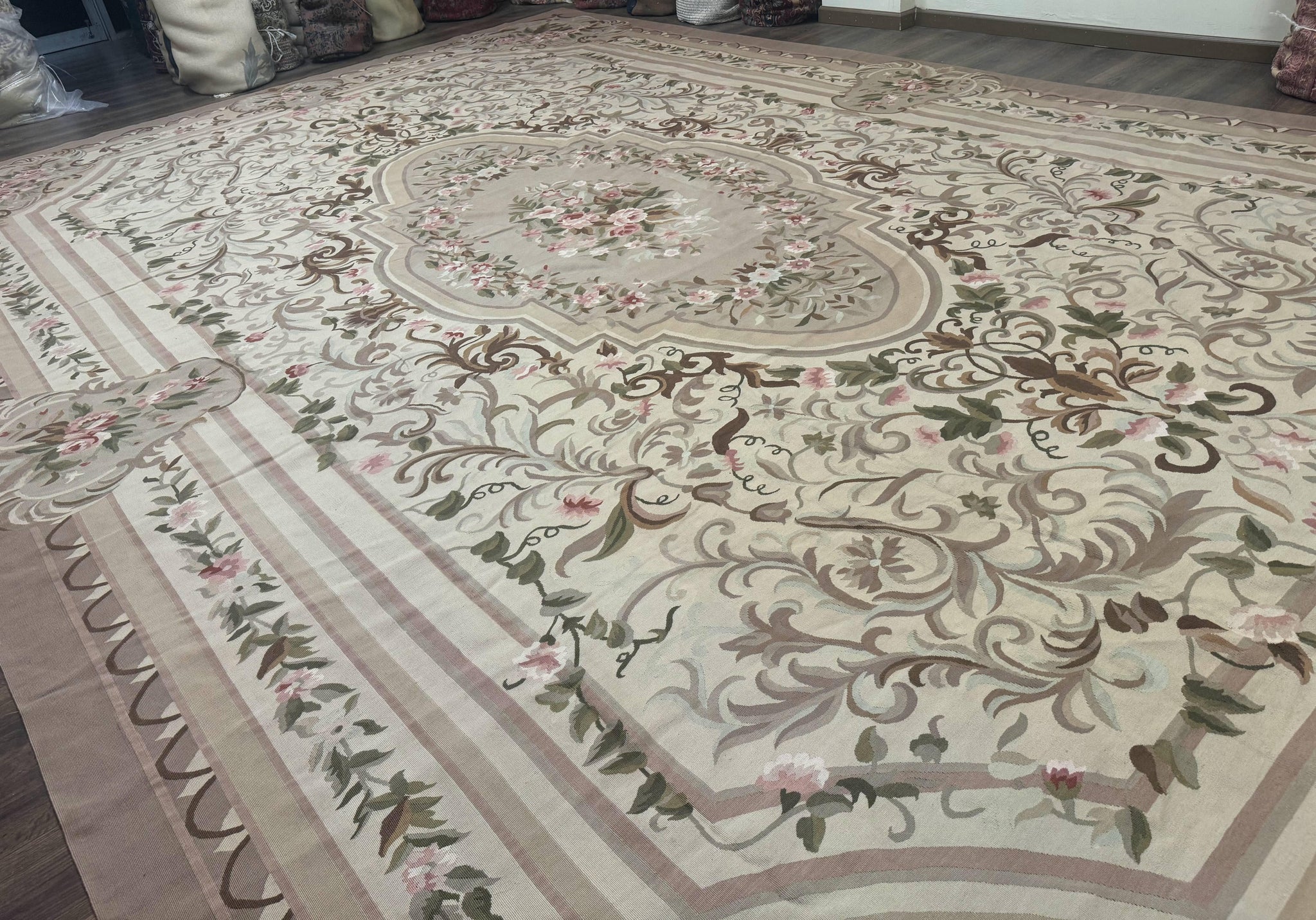 Palace Sized Aubusson Rug 13 x 20, Flatweave Aubusson Weave, Oversized Rug, European French Elegant Design by Jewel Rugs