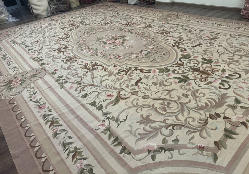 Palace Sized Aubusson Rug 13 x 20, Flatweave Aubusson Weave, Oversized Rug, European French Elegant Design by Jewel Rugs