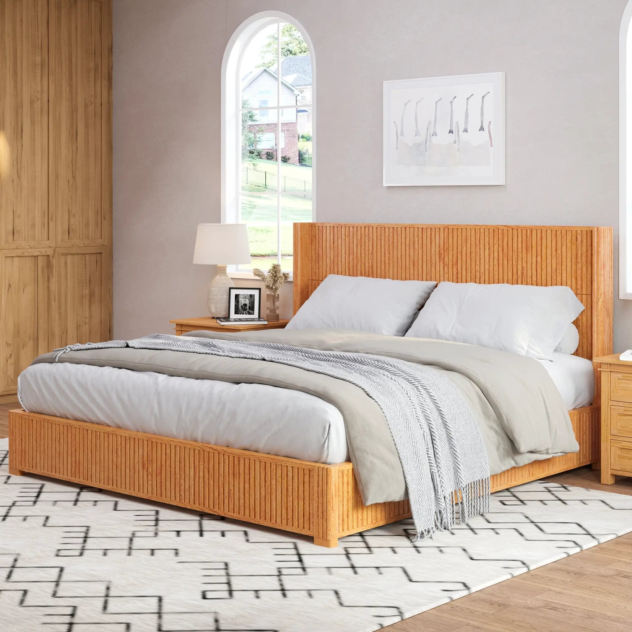 Solid Wood Platform Bed Frame with Headboard, King Size by HouseOfZazla