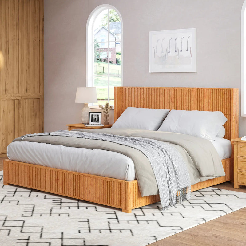 Solid Wood Platform Bed Frame with Headboard, King Size by HouseOfZazla