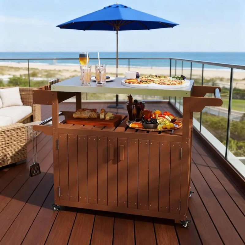 Easy to Move Outdoor Table Top Bar Cart with Storage and Wheels by HouseOfZazla