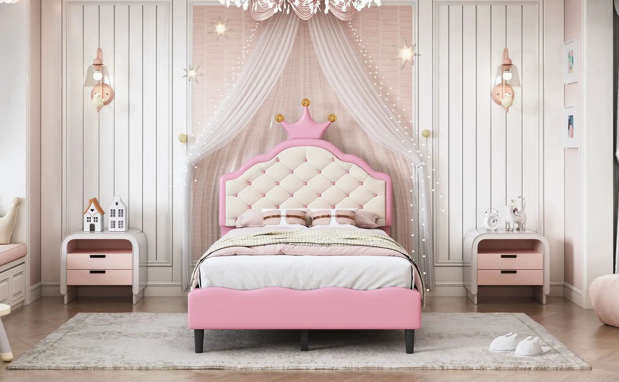 Lovely Crown Fantasy Princess Bed With Tufted Headboard by HouseOfZazla