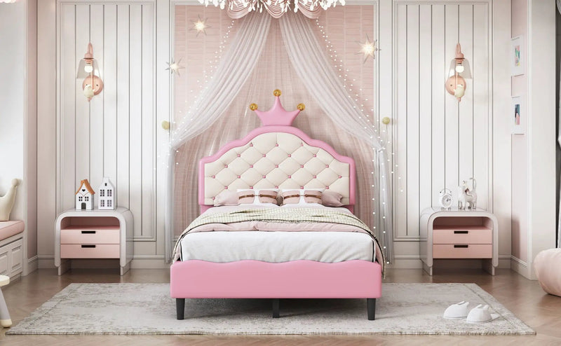 Lovely Crown Fantasy Princess Bed With Tufted Headboard by HouseOfZazla