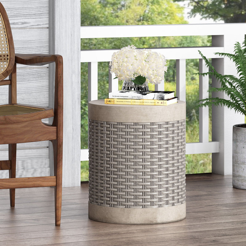 Outdoor Lightweight End Table Round Concrete - Natural by HouseOfZazla