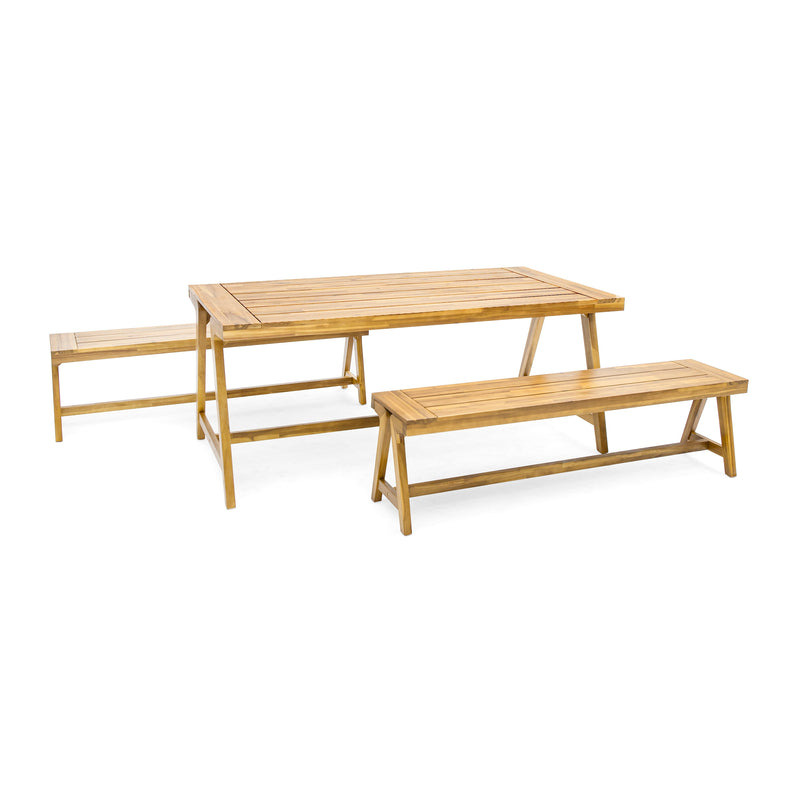 Outdoor 3-Piece Picnic Table Set in Acacia Wood by HouseOfZazla