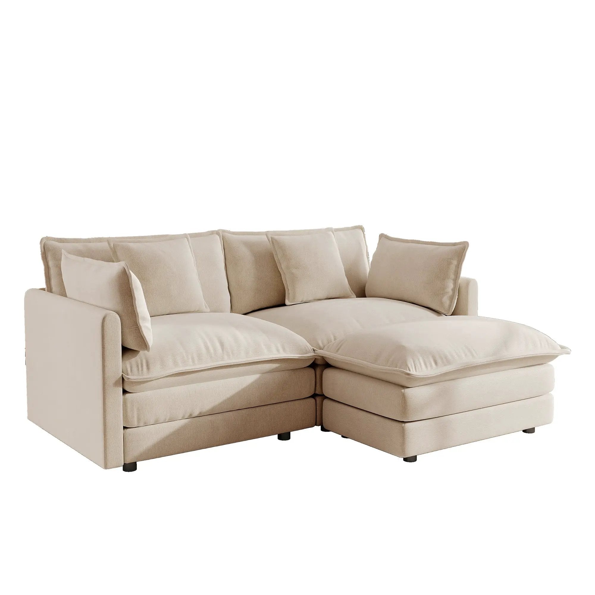 Chenille Two-Seater Sofa with 1 Footrest, 2 Seater L-Shaped Sectional with Ottoman by HouseOfZazla