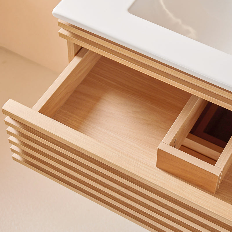 Pre-Assembled 36" Wall Mounted Floating Single Vanity Cabinet with Ceramic Top by HouseOfZazla