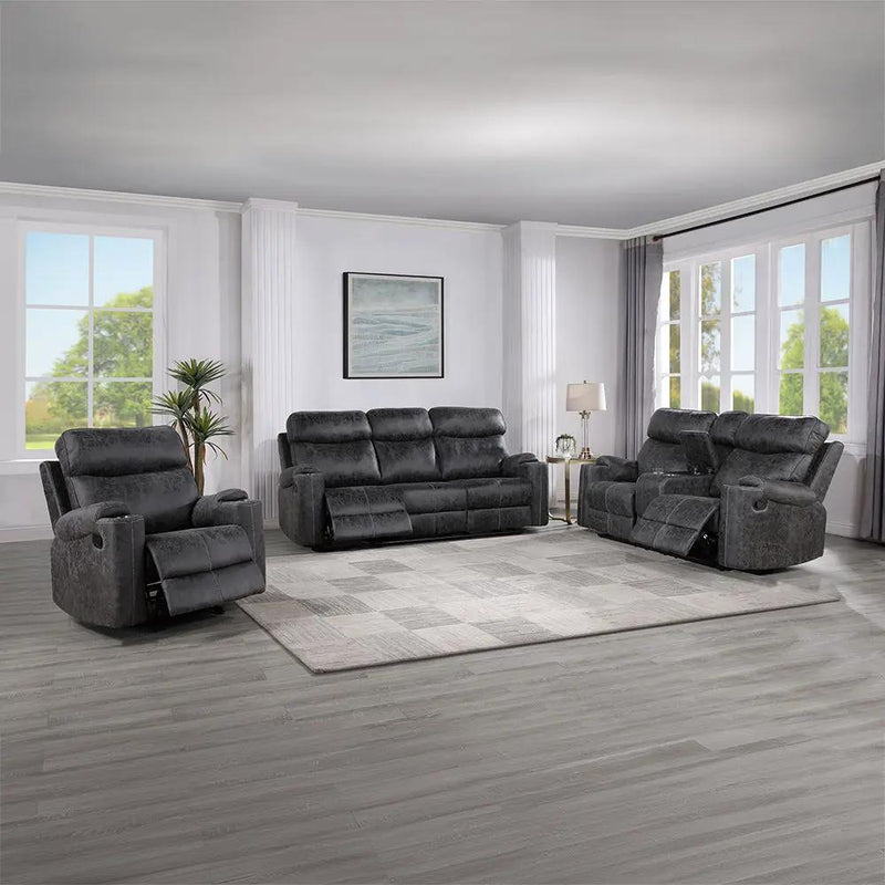 Hirah - Motion Loveseat With Console & USB Port - Dark Gray Polish Microfiber by Unique Piece Furniture