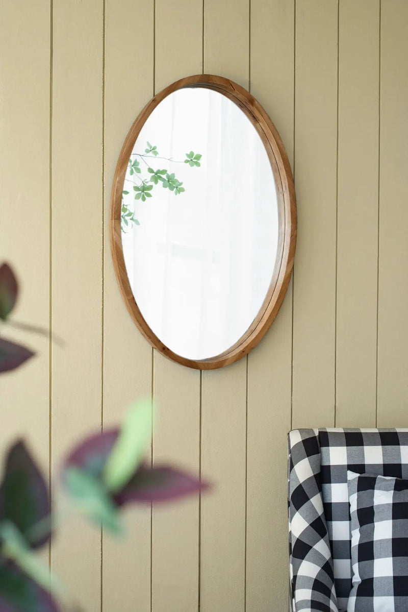 Oval Wall Mirror With Wood Frame, Farmhouse Wood Mirror For Bathroom Entryway Console Lean Against Wall - Brown by Unique Piece Furniture