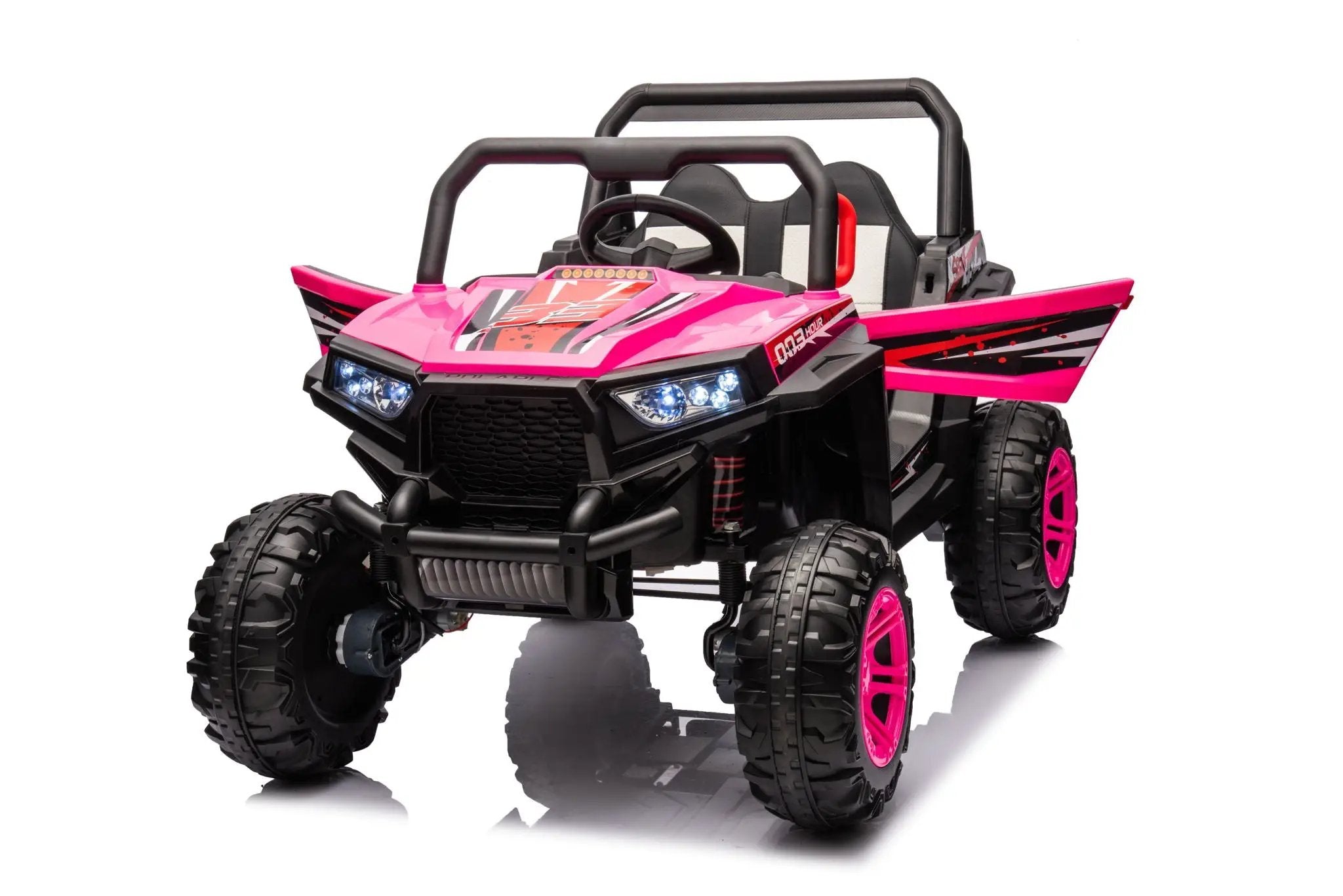 12V7A*1 30W*4 Four-Wheel Drive Seat One Button Start, Forward And Backward, High And Low Speed, Music, Front Light, Power Display, Two Doors Can Open, 2.4G R / C, Seat Belt Four Wheel Absorber by HouseOfZazla