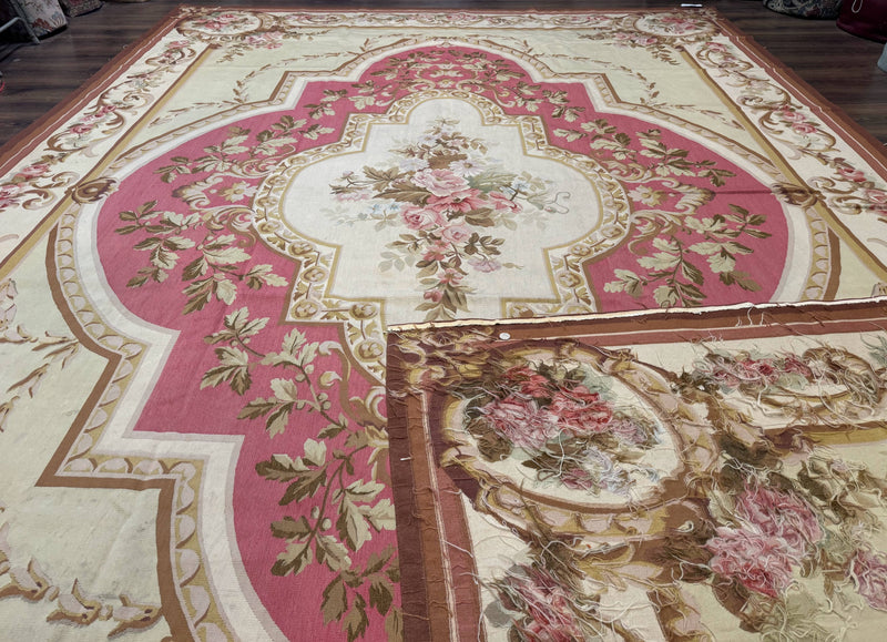 Large Aubusson Rug 10x14, European Elegant French Design, Floral Carpet by Jewel Rugs