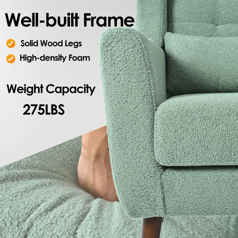 Modern Accent Chair, Teddy Fabric Living Room Chairs Comfy Reading Chair, Mid Century Accent Chair, Lounge Arm Chairs Armchair For Living Room Bedroom - Light Green by HouseOfZazla