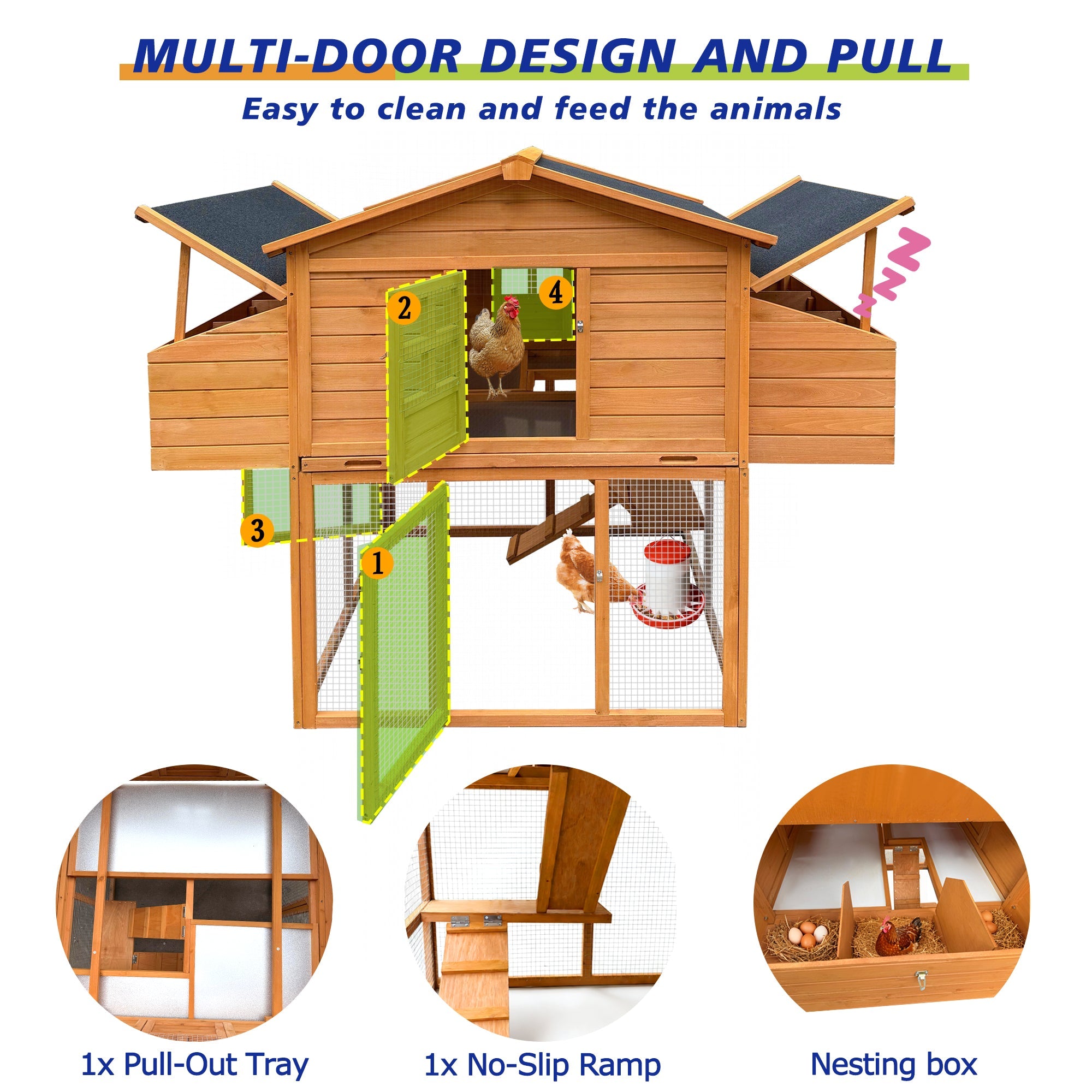 Chicken House for Outdoor with Two Nesting Boxes, Leakproof Pull-On Tray, and UV-Resistant Roof Panel by HouseOfZazla