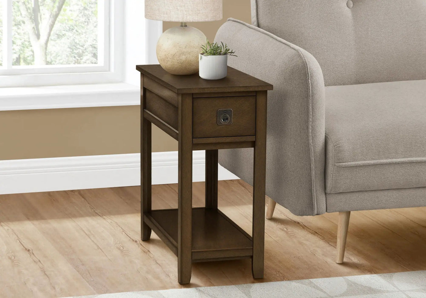 Accent End Table, 2 Tier, Narrow, Lamp, Storage Drawer, Charming Design by HouseOfZazla