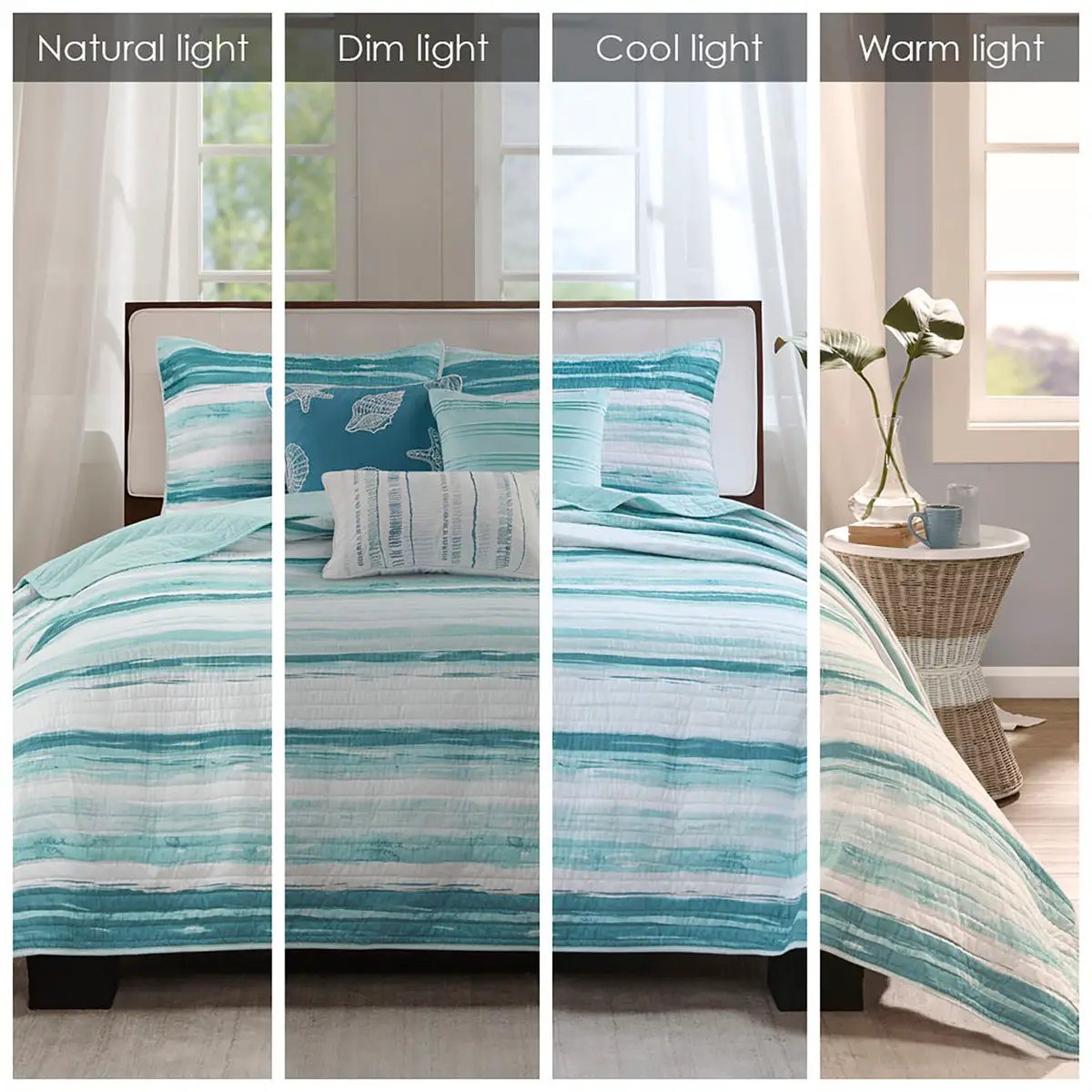6 Piece Printed Quilt Set with Throw Pillows Aqua Full/Queen by HouseOfZazla