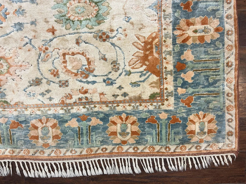 Turkish Oushak Rug 9x10, Farmhouse Rug, Beige & Light Blue by Jewel Rugs