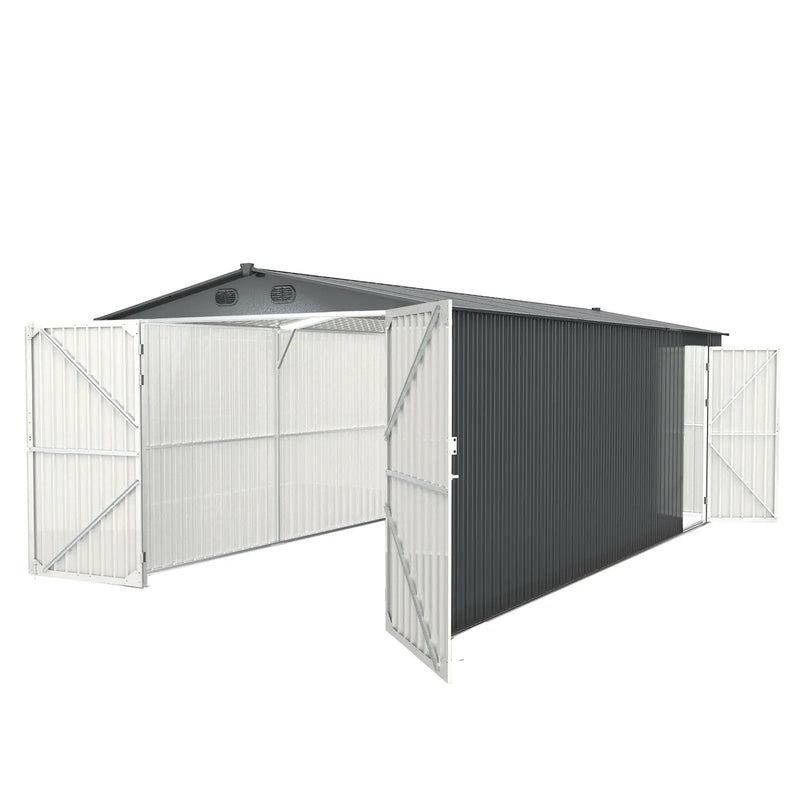 Industrial - 20' x 10' Heavy Duty Metal Garage Shed - Dark Gray by HouseOfZazla