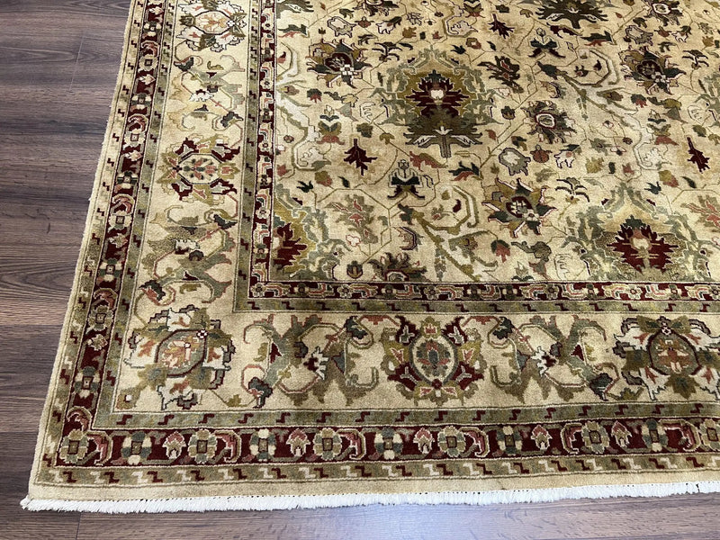 Indian Mahal Rug 8x10, Allover Floral Mahal Oriental Carpet 8 x 10, Handmade Hand Knotted Wool Rug, Indo Persian Area Rug, Tea-Washed Tan by Jewel Rugs