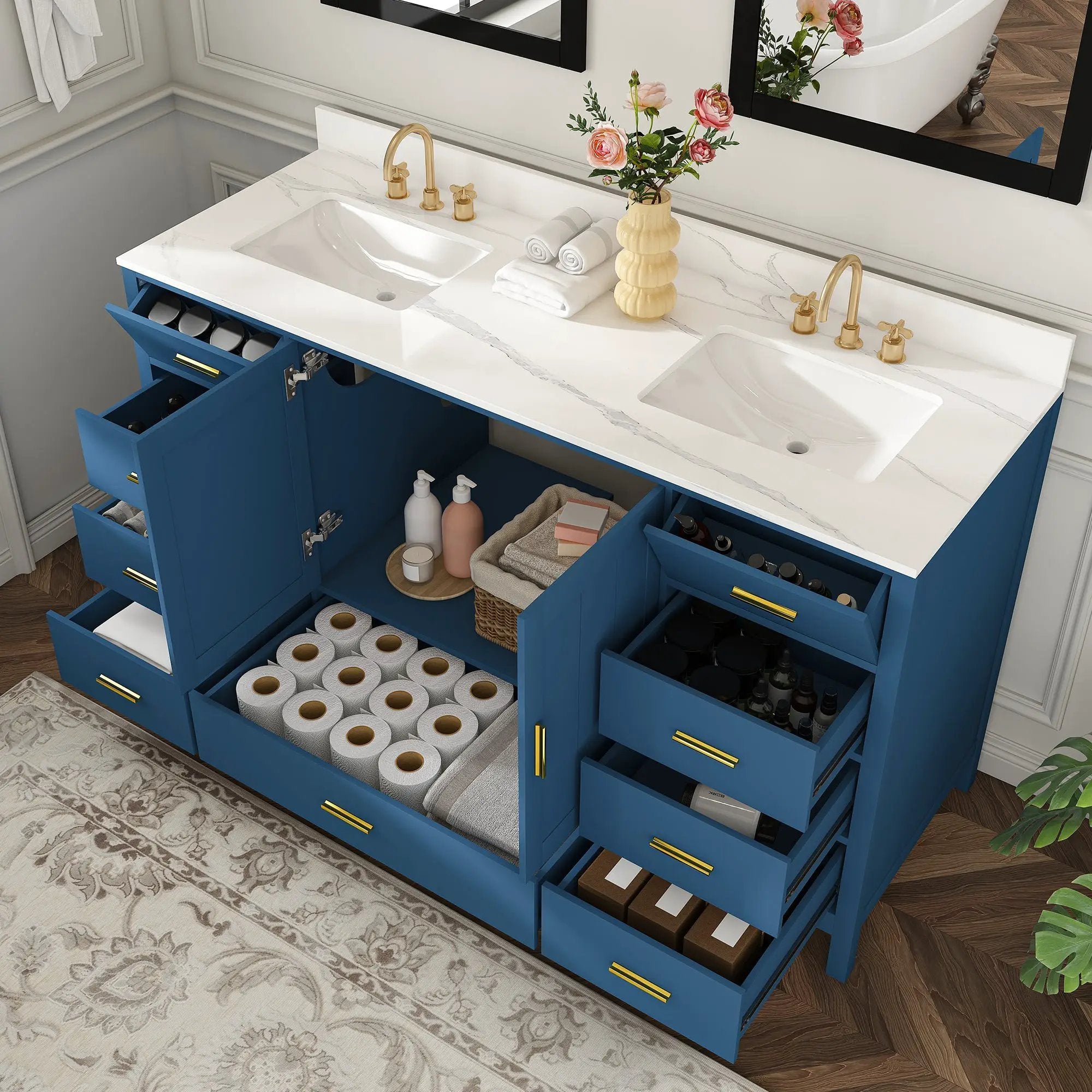 60" Solid Wood Bathroom Vanity with Double Sinks by HouseOfZazla