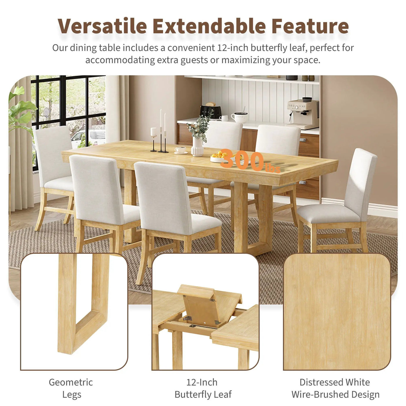 Topmax - 7 Piece Traditional Extendable Dining Table Set With Butterfly Leaf And 6 Upholstered Dining Table Set by HouseOfZazla