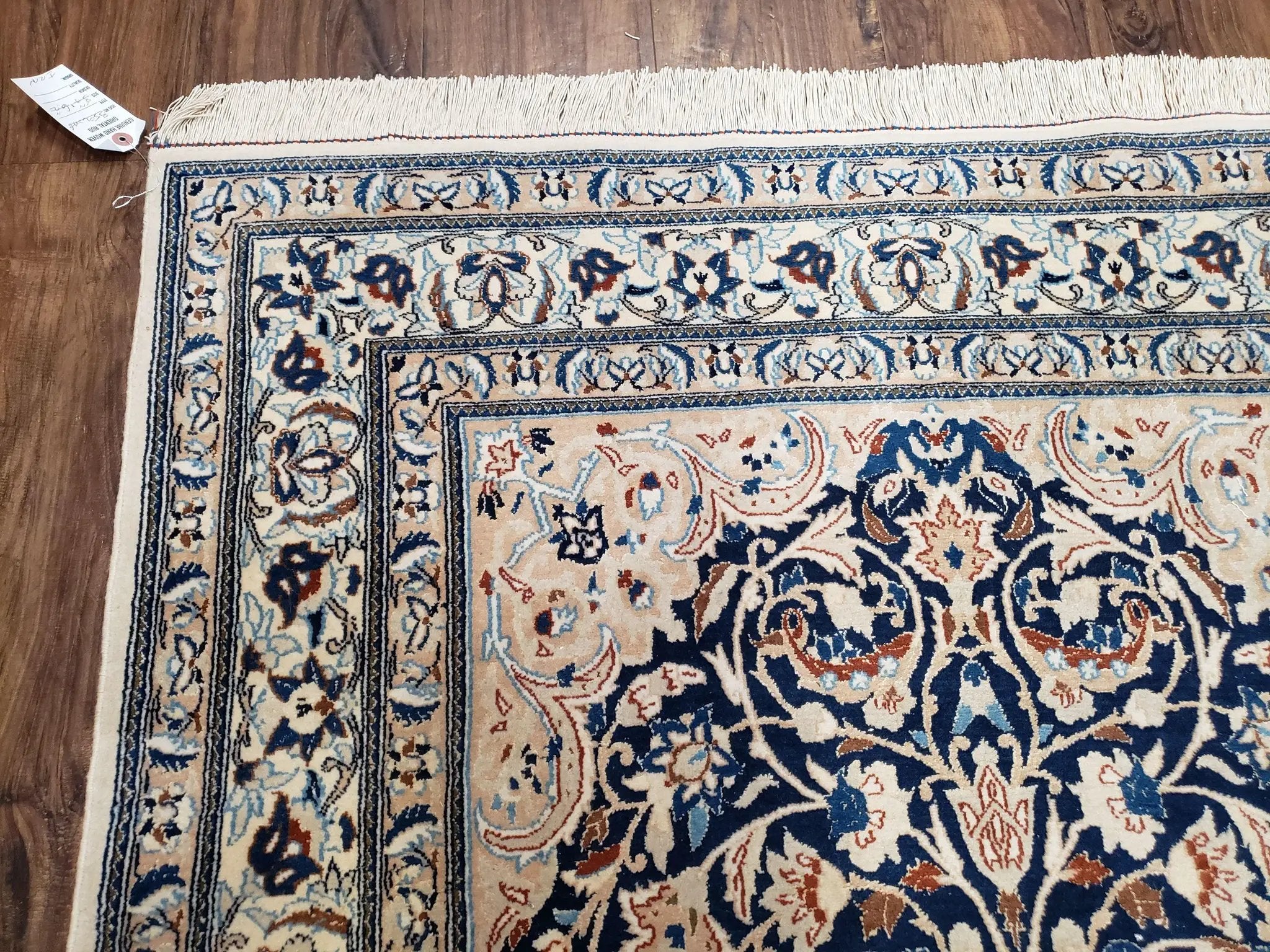 Persian Nain Rug 4x6, Ivory and Blue, Hand-Knotted, Wool & Silk by Jewel Rugs