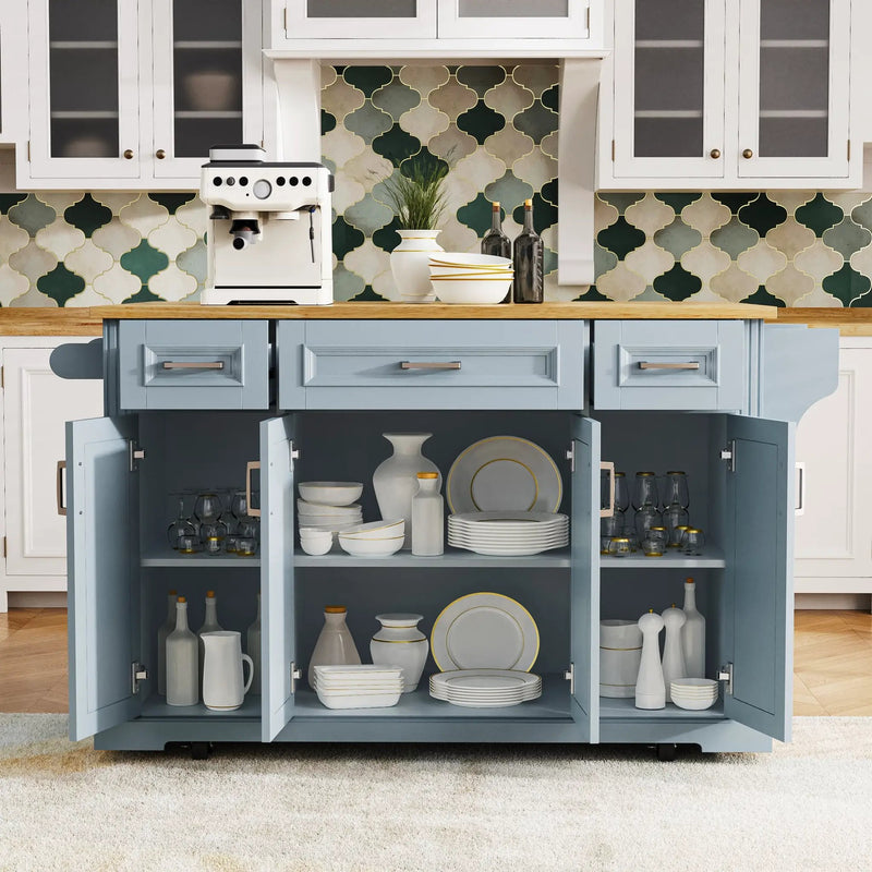 K&K 54inch Large Kitchen Island with Rubber Wood Drop Leaf by HouseOfZazla