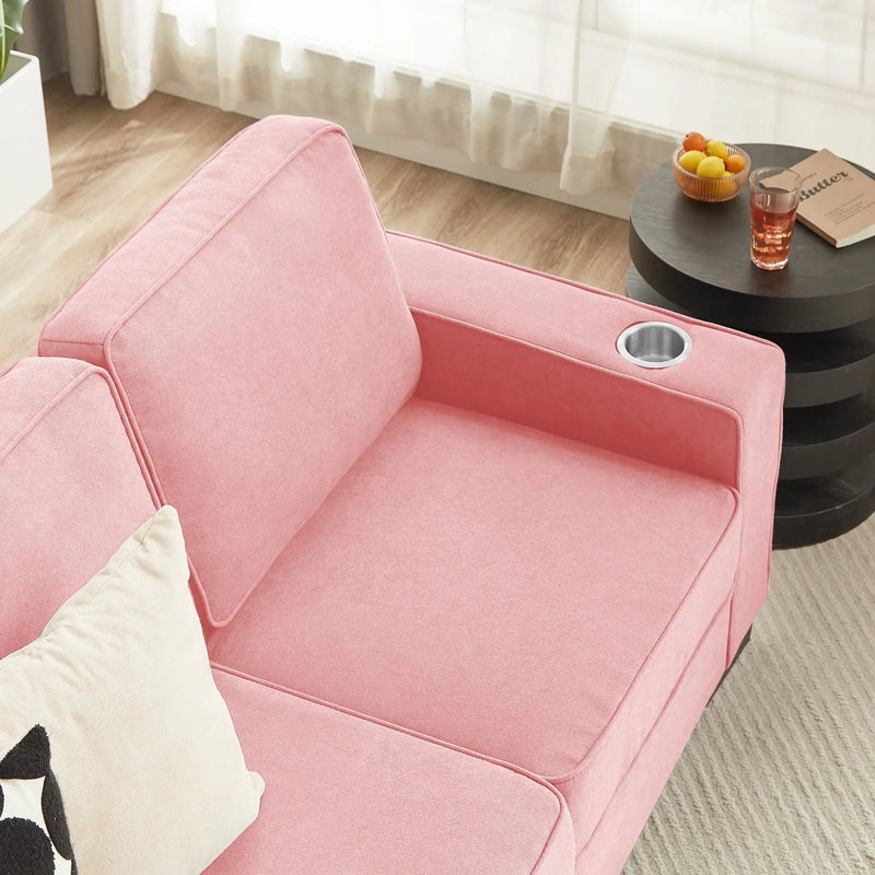 Modern Snowfleece Fabric 3 Seater Sofa With Cup Holder by HouseOfZazla