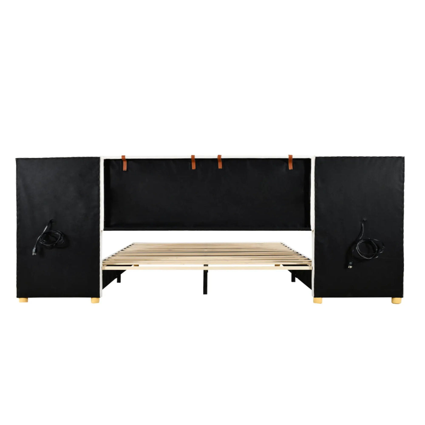 Upholstered Platform Bed, 2 Outlets And USB Charging Ports On Both Sides, 2 Bedside Pillows, Storage Shelves by Unique Piece Furniture