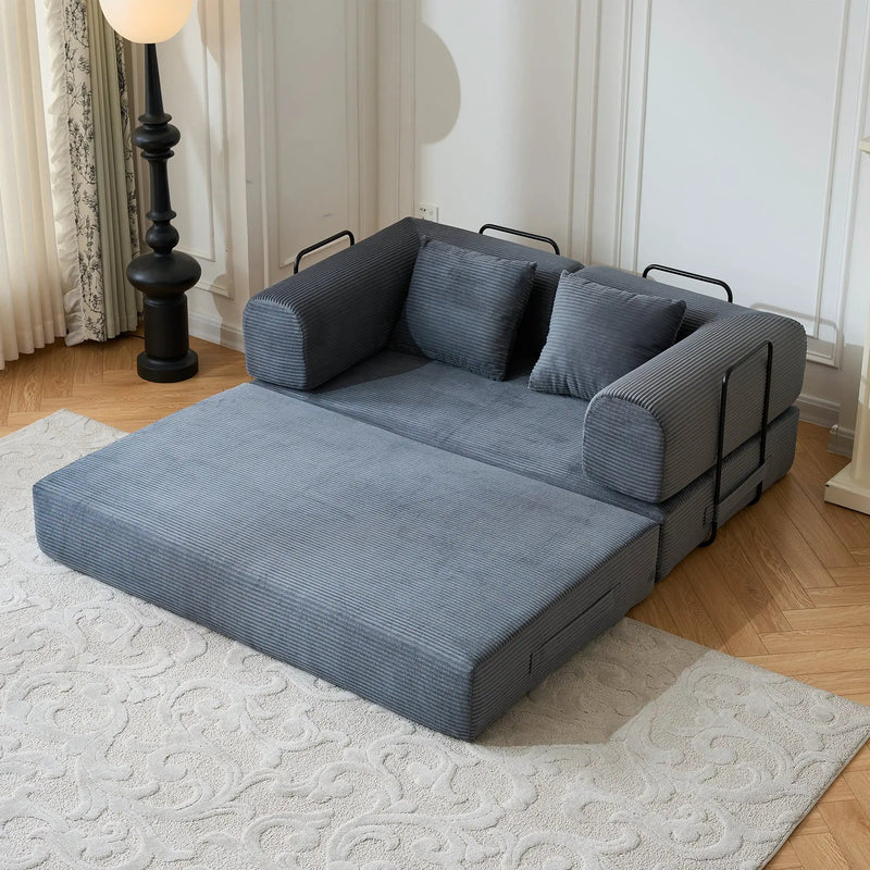 59" Convertible Sleeper Sofa Bed with Cylindrical Pillow - Gray by HouseOfZazla