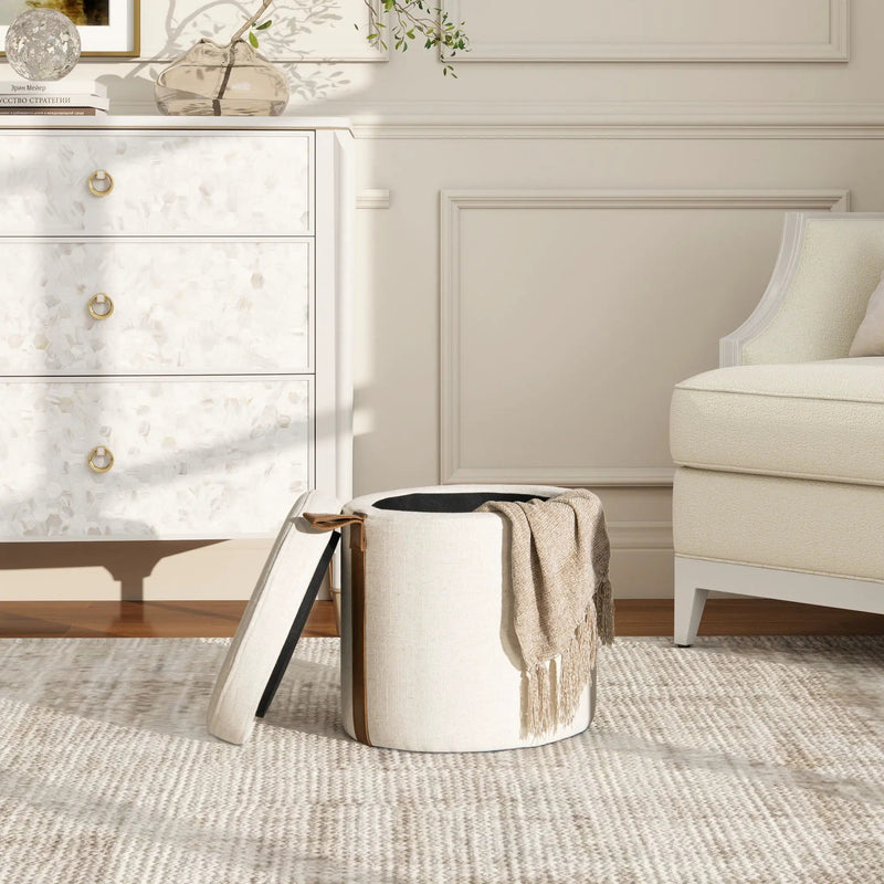 Brandy - Round Upholstered Storage Ottoman With Accent by Unique Piece Furniture