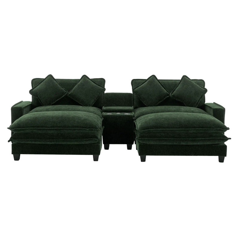 Sectional Sofa Upholstered Sofa With Two Removable Ottoman, Two USB Ports, Two Cup Holders And Large Storage Box For Living Room by HouseOfZazla