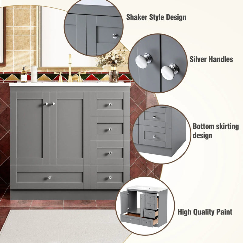 Shaker Free Standing Bathroom Vanity Cabinet & Sink, Soft Close Drawers, Soft Close Doors