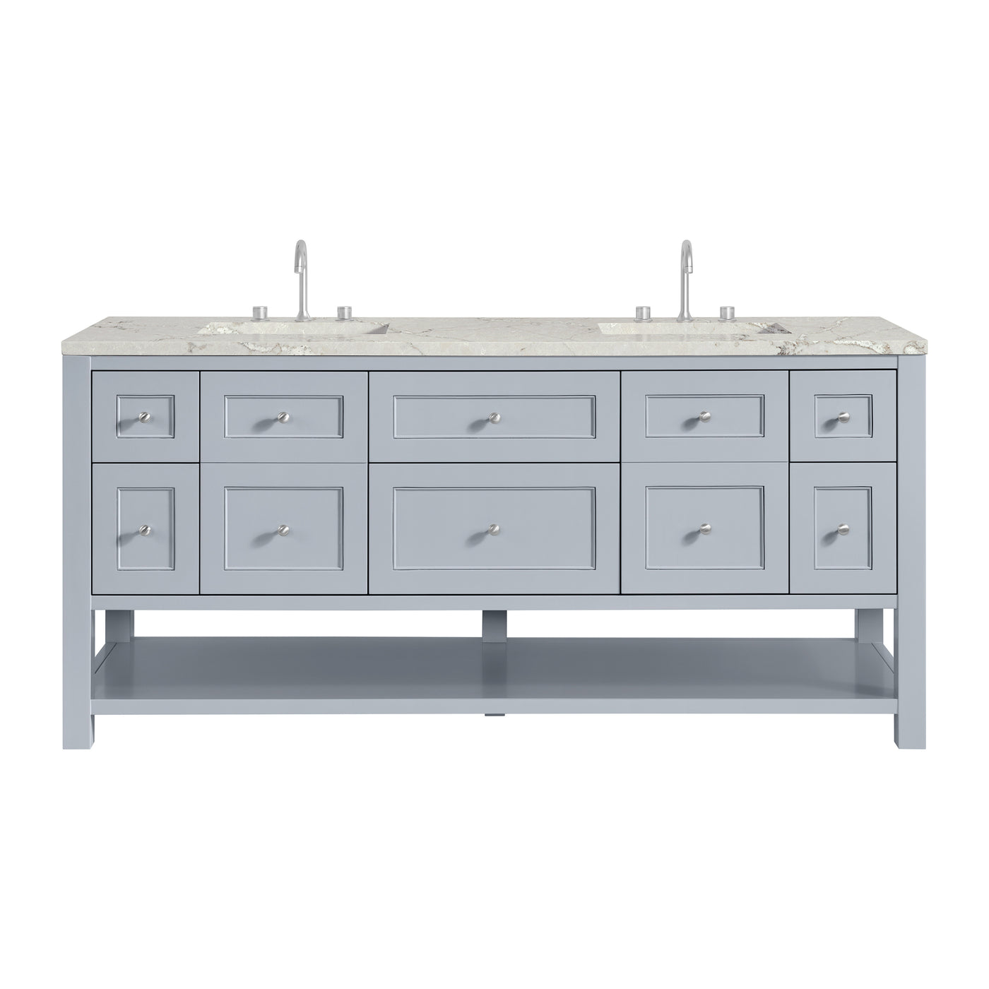 James Martin Breckenridge 72" Double Bathroom Vanity, Serenity Blue with Victorian Silver (FreePower) countertop