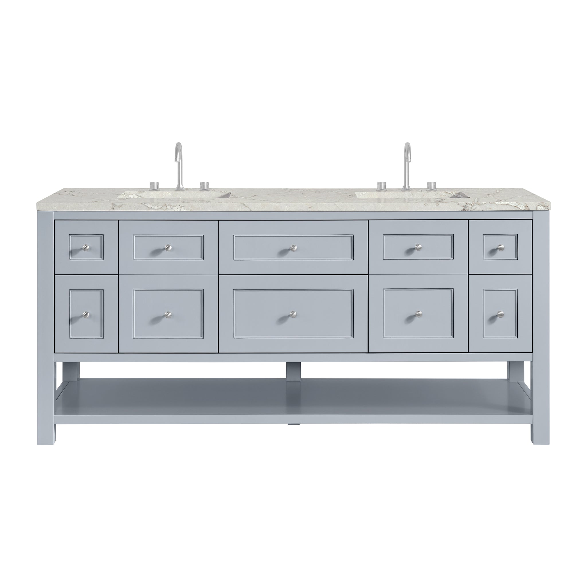 James Martin Breckenridge 72" Double Bathroom Vanity, Serenity Blue with Victorian Silver (FreePower) countertop