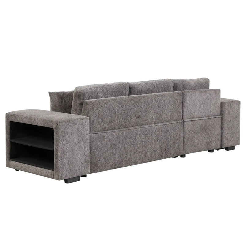 Modern L-Shape 3 Seat Reversible Sectional Couch, Pull Out Sleeper Sofa With Storage Chaise And 2 Stools For Living Room Furniture Set by HouseOfZazla